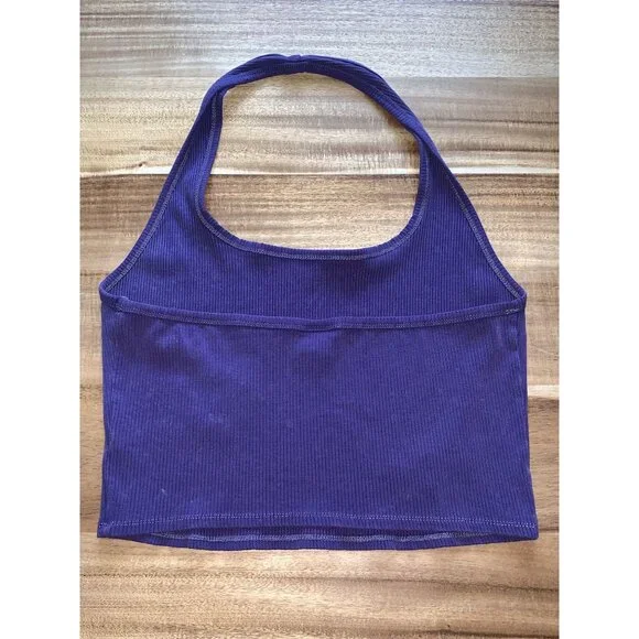 Wild Fable Junior Purple Summer Stretchy Ribbed Halter Cropped Tank Top Size XS - Picture 7 of 11